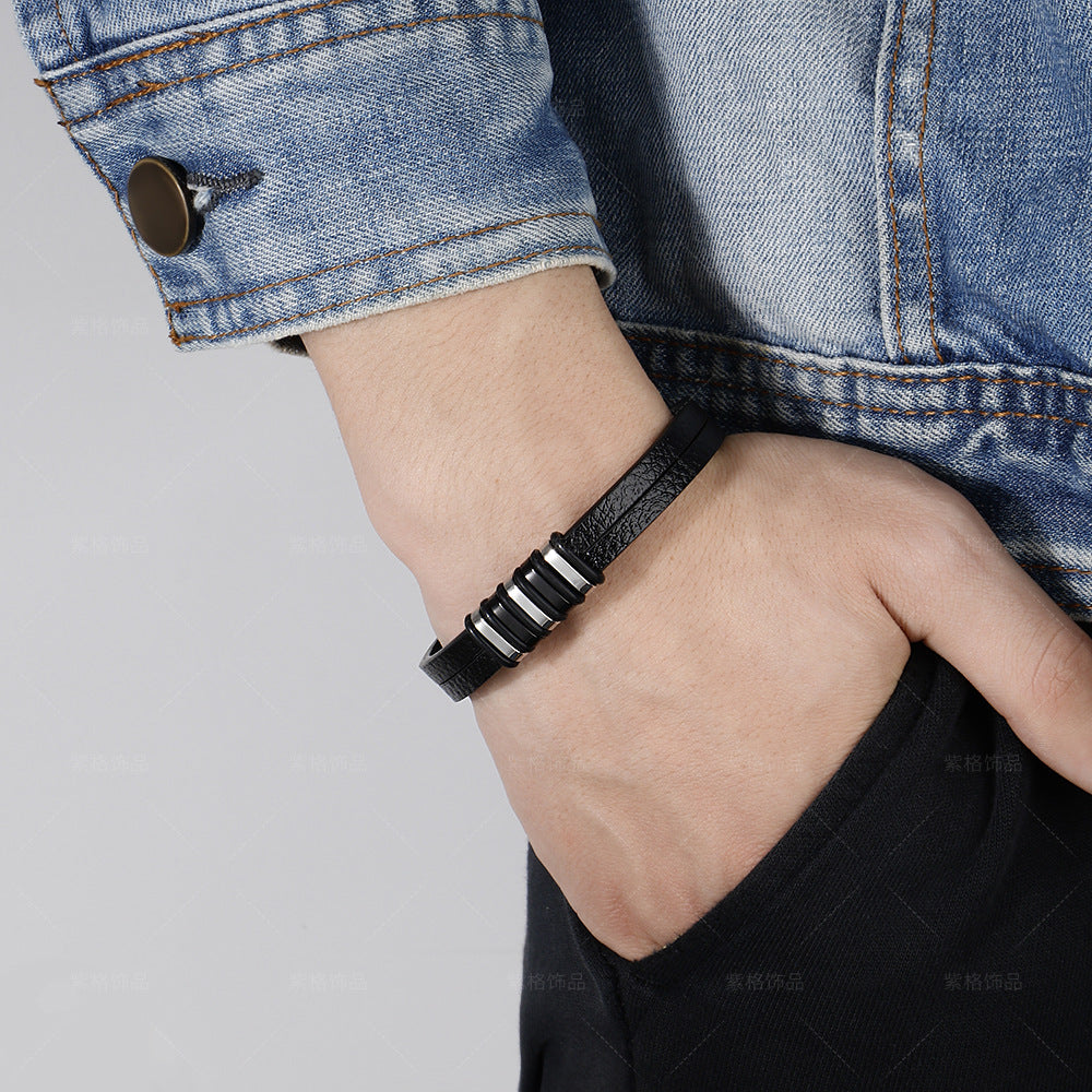 Harajuku Style Men's Stainless Steel Leather Bracelet
