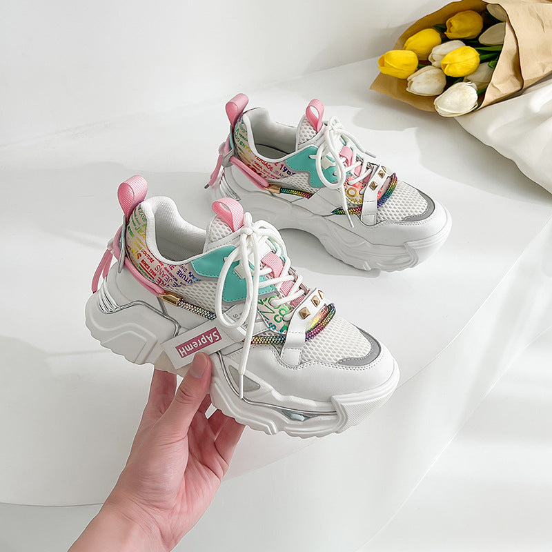 Playful Casual Sports Shoes for Women - Trendy White Leather