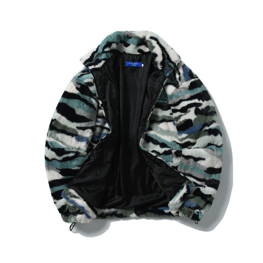 Retro Camouflage Plush Jacket for Harajuku Style