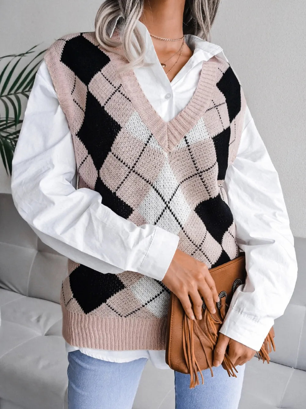 Harajuku Plaid V-Neck Sweater Vest