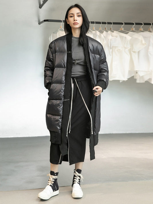 Harajuku Style Loose Fit Black Spliced Down Jacket