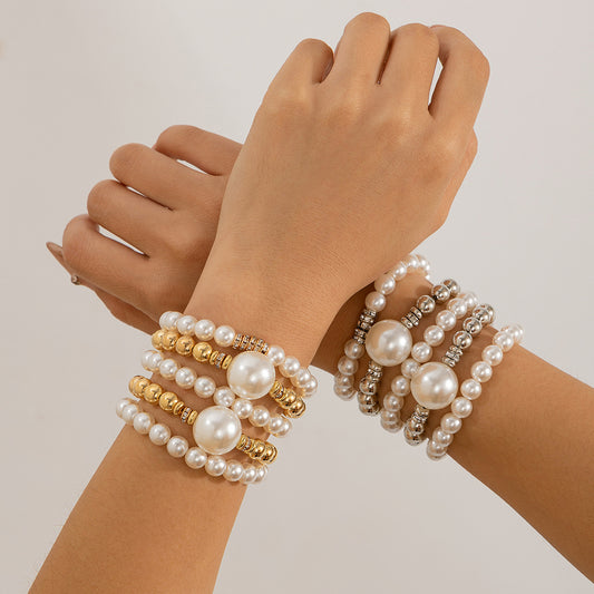 Exaggerated Pearl Layered Bracelet Set – Harajuku Style