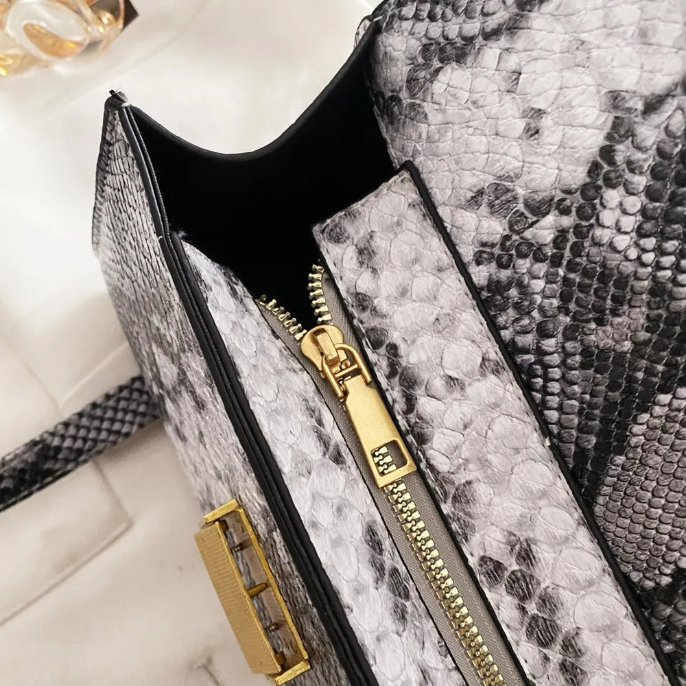 Playful PU Leather Snakeskin Print Crossbody Bag