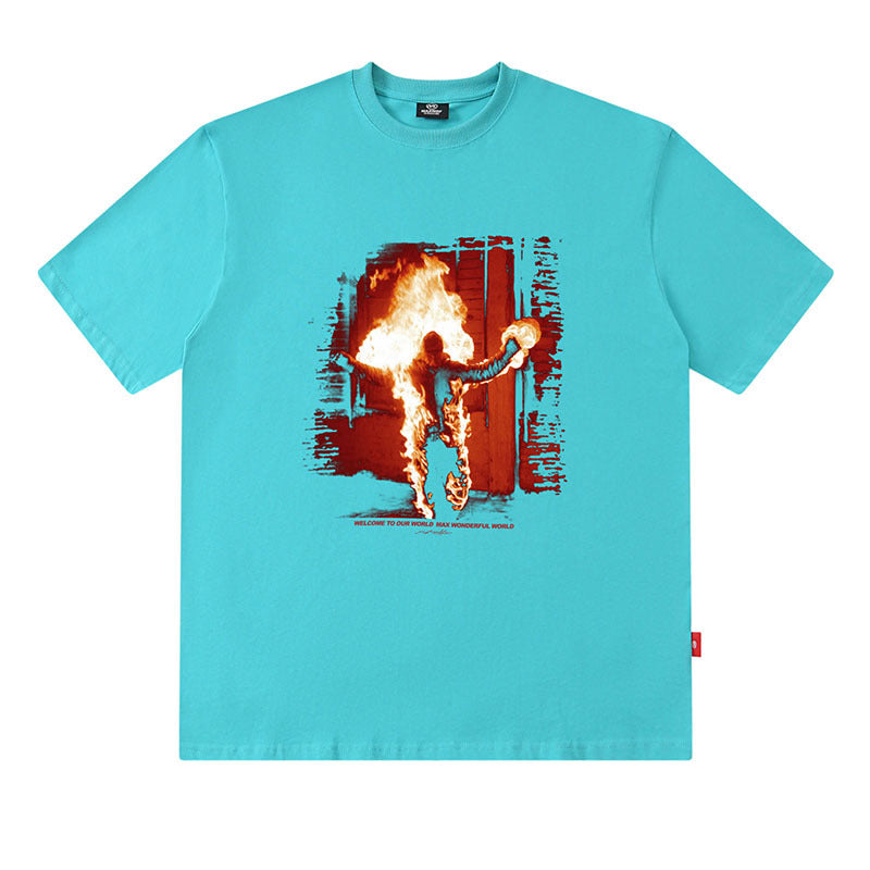 Flame Print Oversize Cotton T-Shirt for Men
