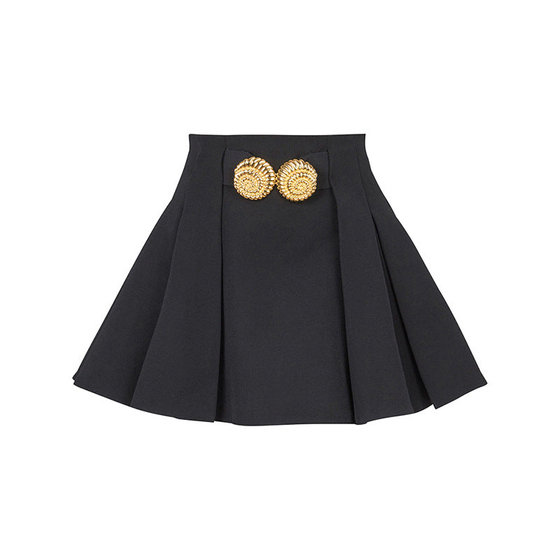 Harajuku-Inspired Pleated Mini Skirt with Metal Buckle