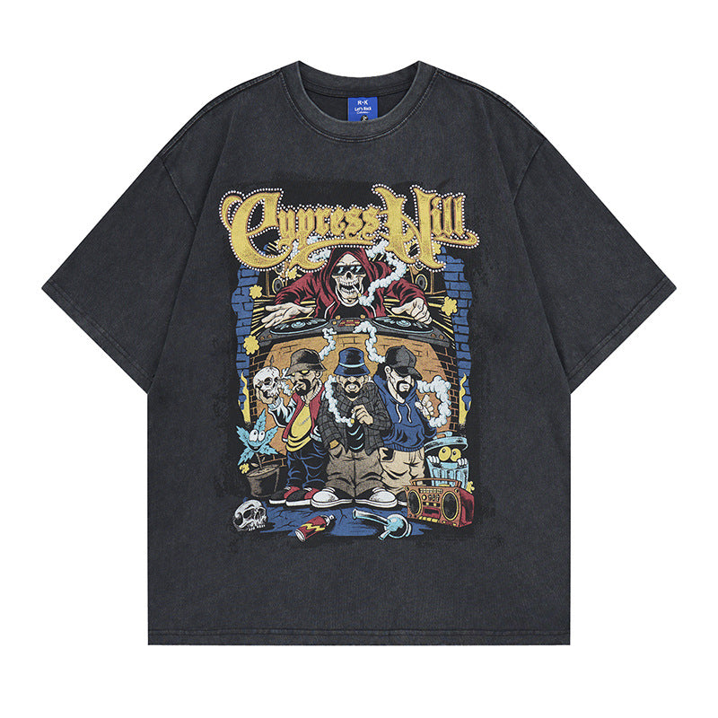Hardcore Rock Band Short-Sleeved Tee — Harajuku Street Style Cotton Blend