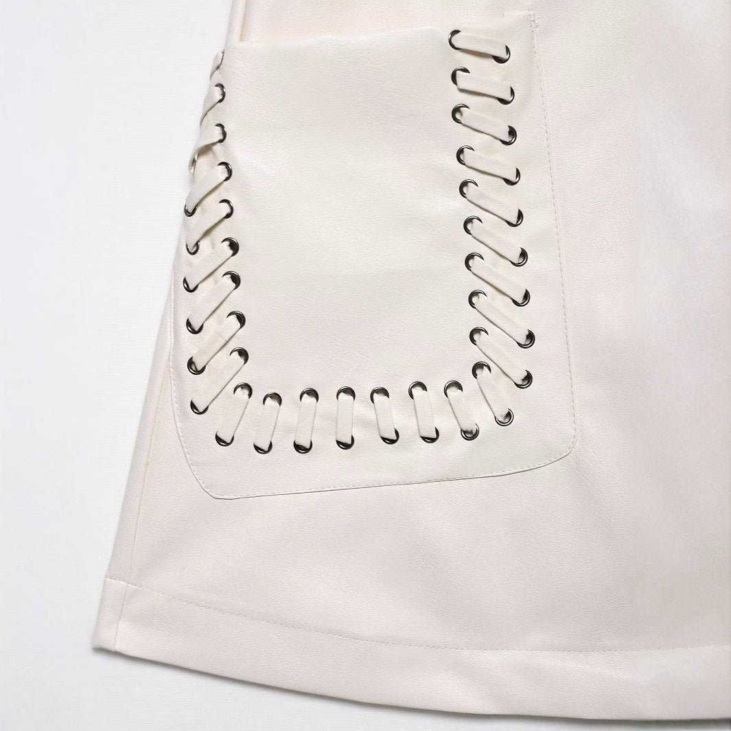 High-Waisted Pocket White Midi Skirt for Women