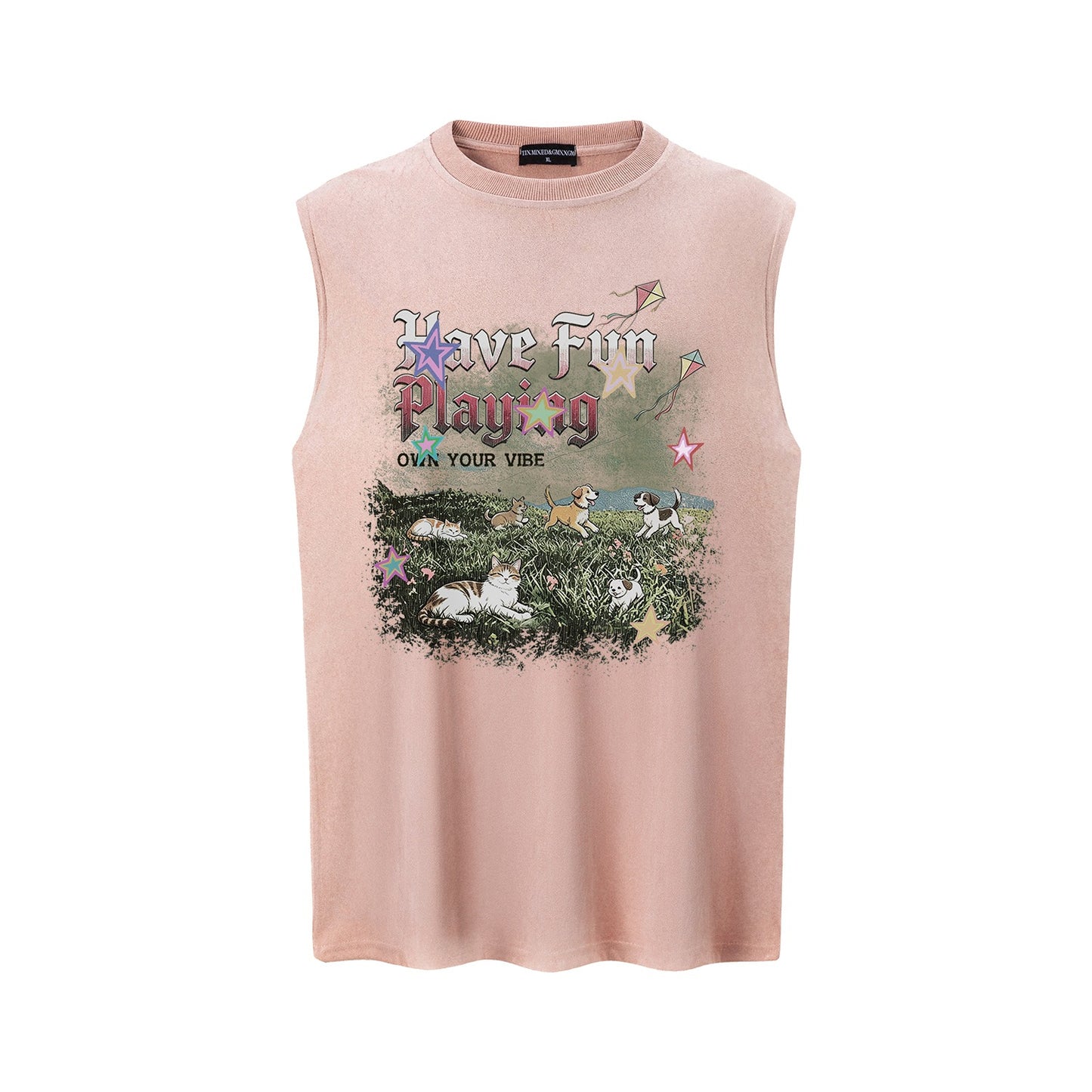 Make Old Cat & Dog Printed Vest — Harajuku Vintage Streetwear Tank