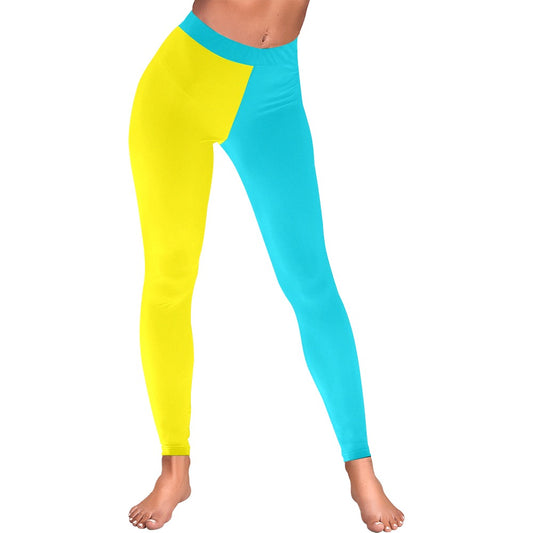 Two Tone Blue Yellow Highlighter Women's All-Over Low Rise Leggings