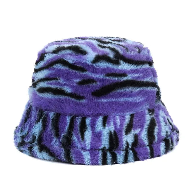 Harajuku Style Zebra Print Faux Fur Panama Bucket Hat