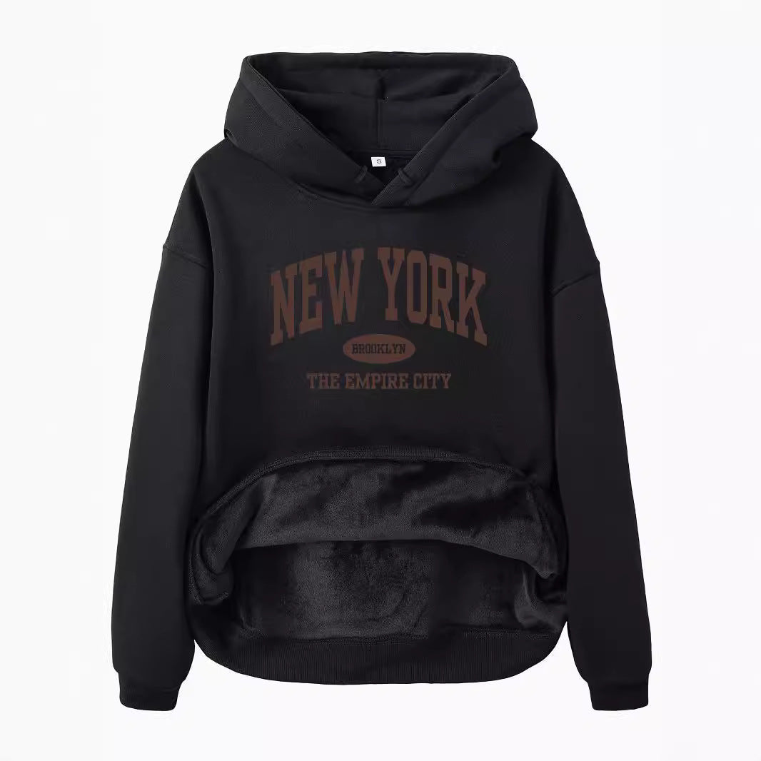 Velvet Hoodie with NEW YORK BROOKLYN Print
