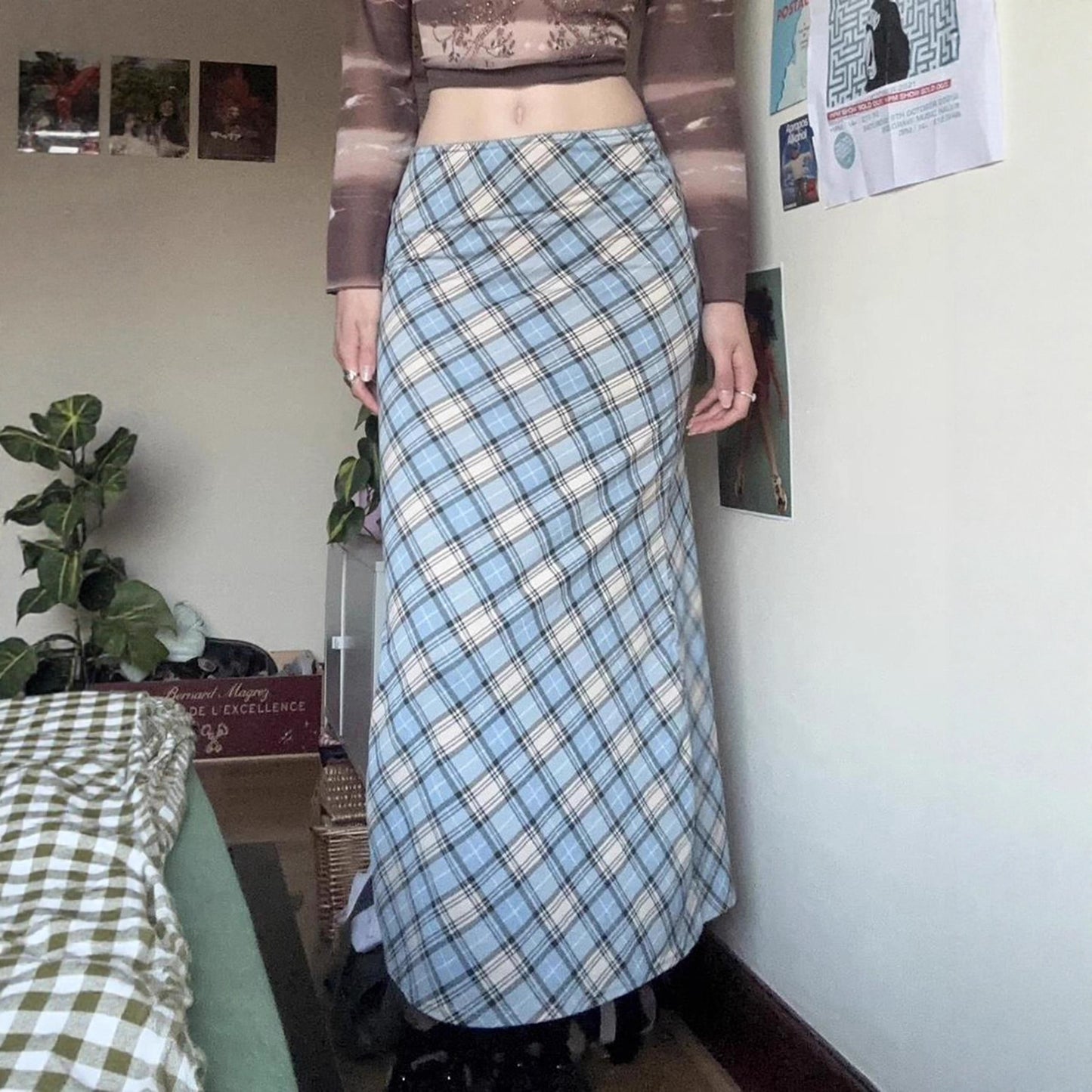 Vintage Literary Elegant Plaid Slim Fit Pencil Long Mermaid Skirt