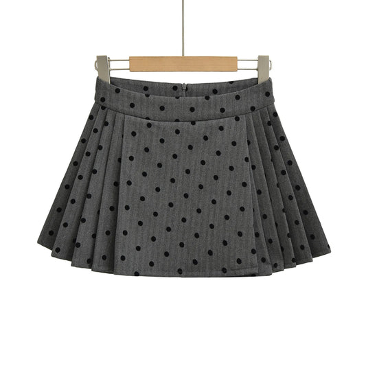 Plucked Polka Dot A-Line Skirt