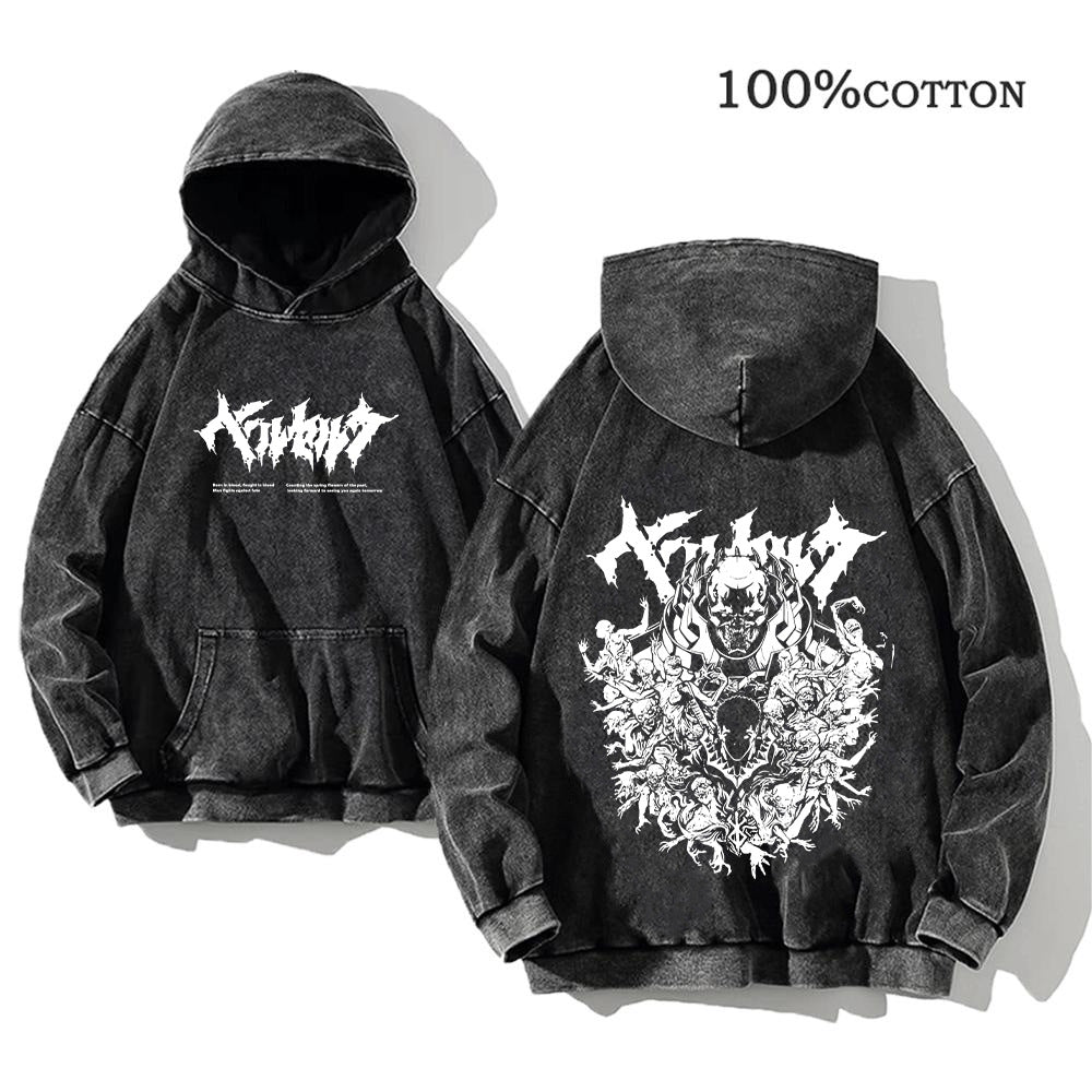 Printed Retro Clothing Cotton Hoodie Casual Washed Hooded Pullover