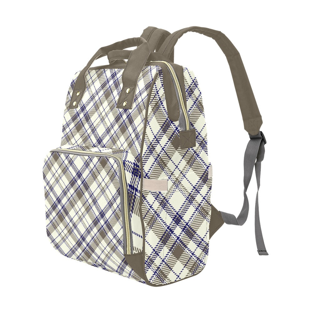 Plaid Blue Tan Multi-Function Backpack