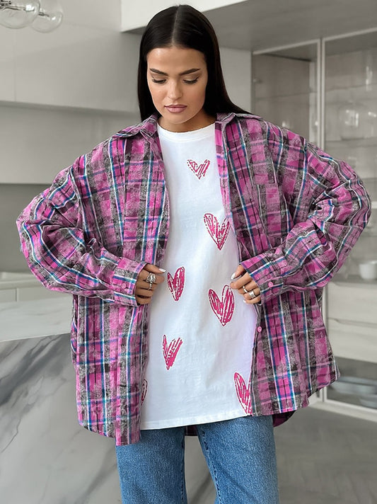 Versatile Pure Cotton Plaid Shirt - Loose Fit for Women