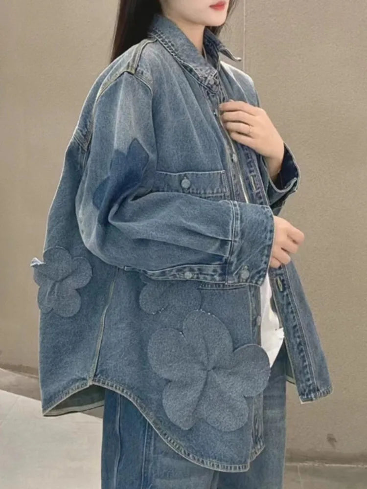 Light Luxury Three Dimensional Flower Denim Jacket