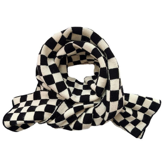 Harajuku Style Checkerboard Plaid Knitted Scarf