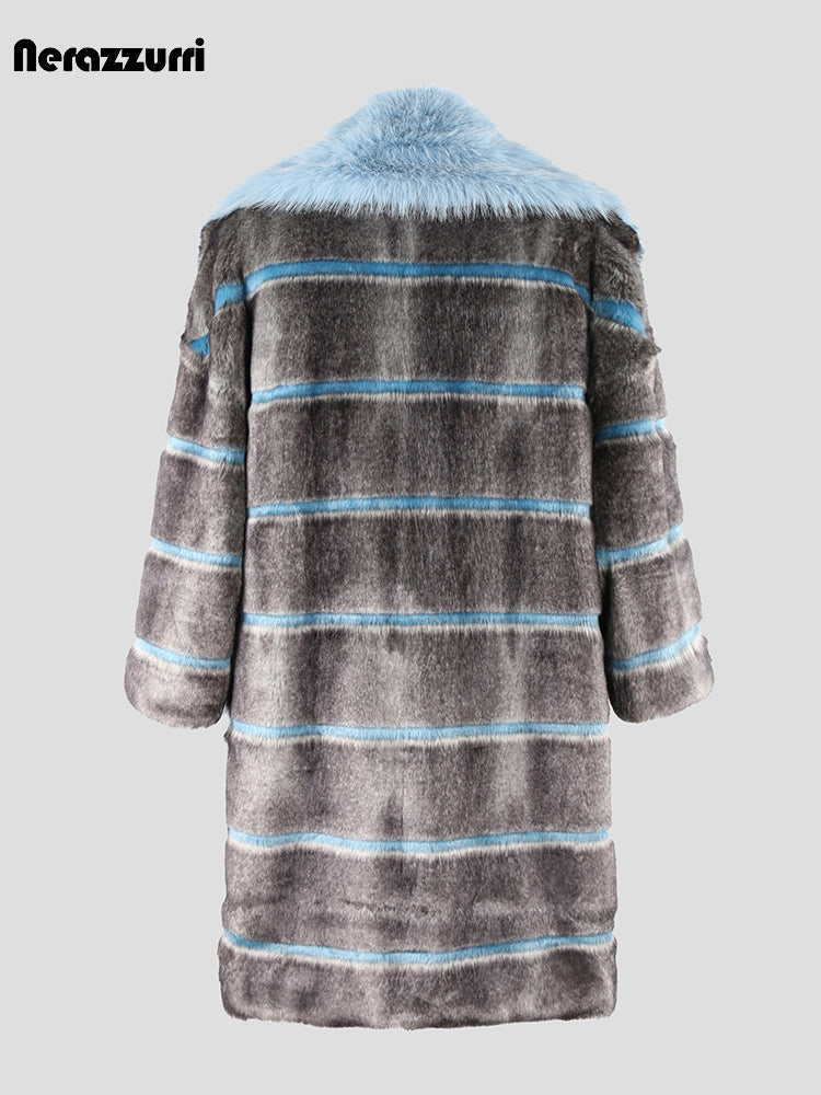 Nerazzurri Oversized Faux Fur Coat with Big Collar & Pockets
