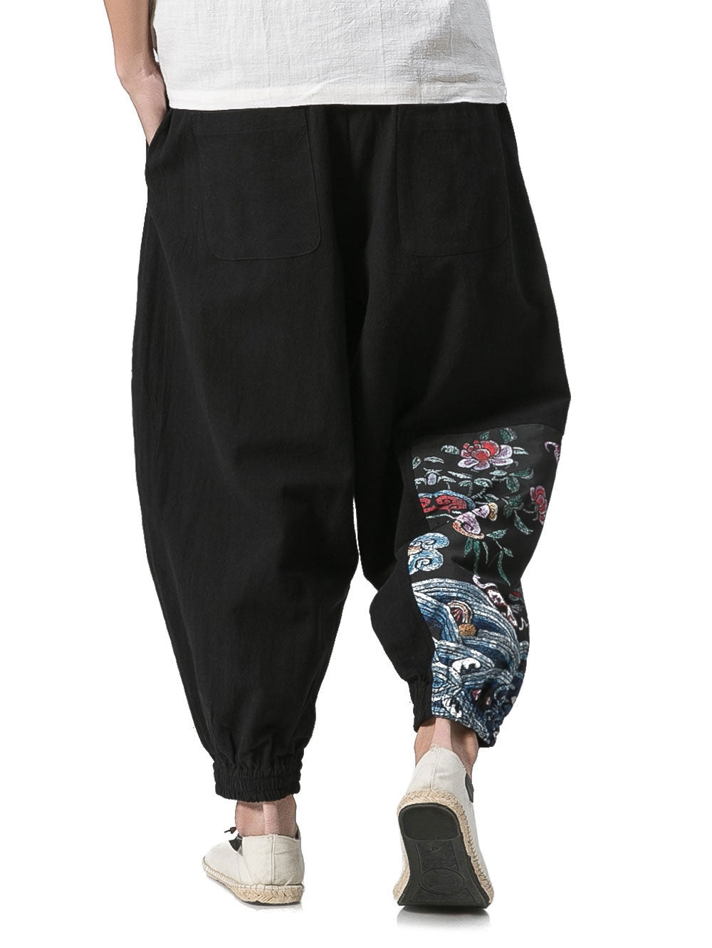 Chinoiserie Printed Cotton Linen Jogger Pants