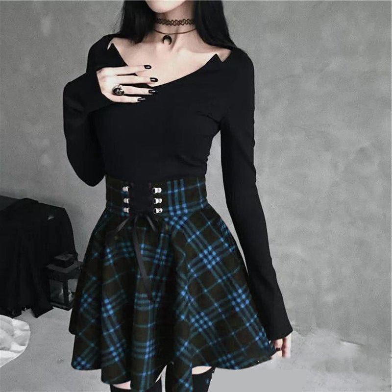 Plaid Print A-Line Pleated Skirt - Harajuku Style