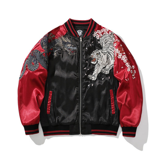 Embroidered Cotton Coat with Mythical Beasts | Harajuku Style