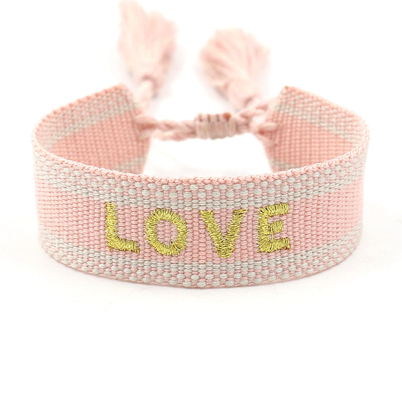 Embroidered Logo Woven Tassel Couple Wrist Strap Bracelets