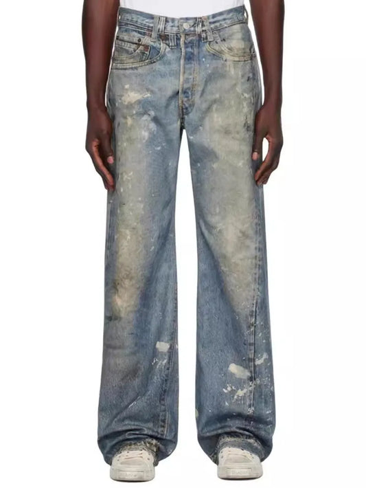 Men's Washed Printed Straight Jeans – Harajuku Style