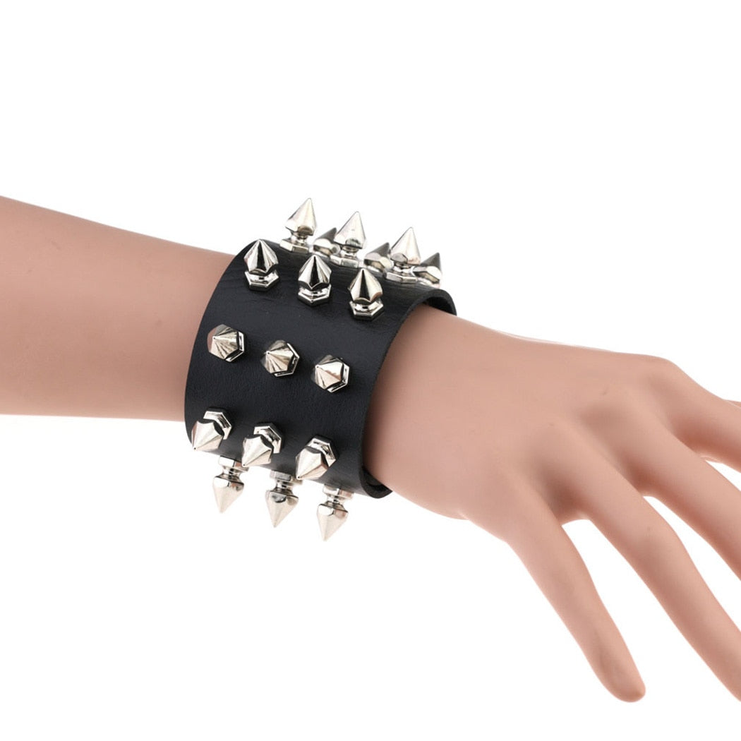 Punk Gothic Spiked Leather Cuff Bracelet