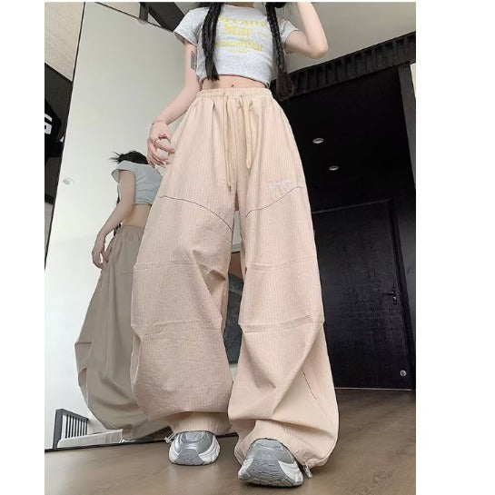 Blue Striped Hanging Wide Leg Casual Pants for Women