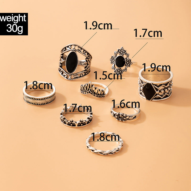 Black Oil Drip Geometric Ring Set - Retro Style Accessories
