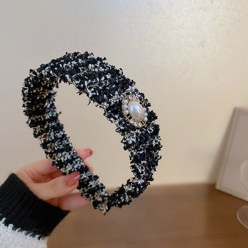 Black And White Plaid Woven Headband