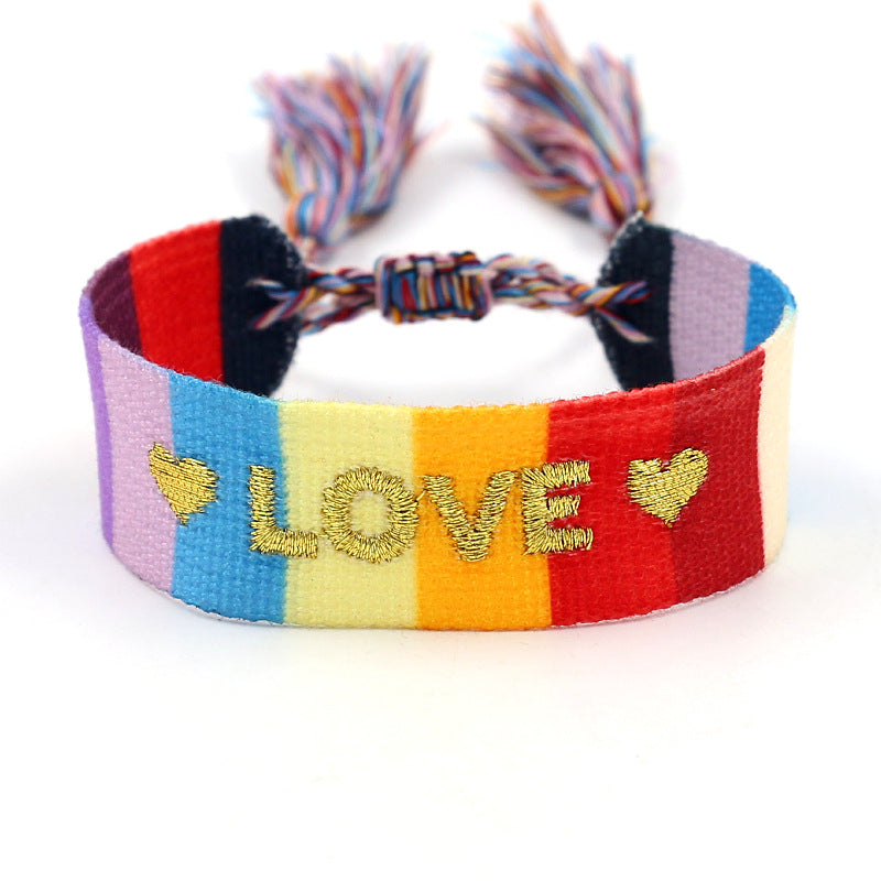 Embroidered Logo Woven Tassel Couple Wrist Strap Bracelets