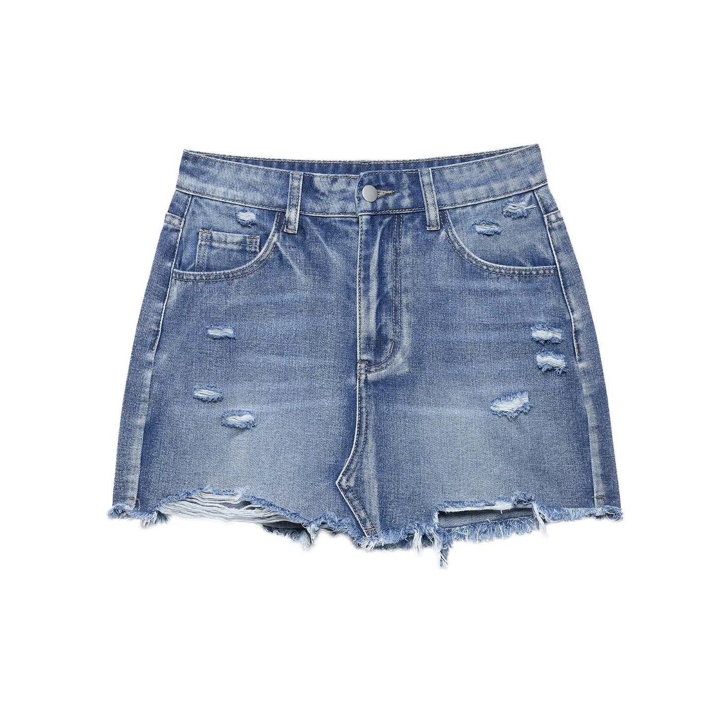 Vintage Ripped Denim Mini Skirt for Women