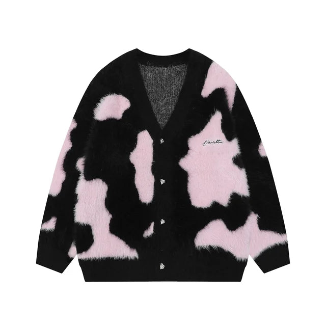 Deeptown Y2K Harajuku Pink Knitted Cardigan