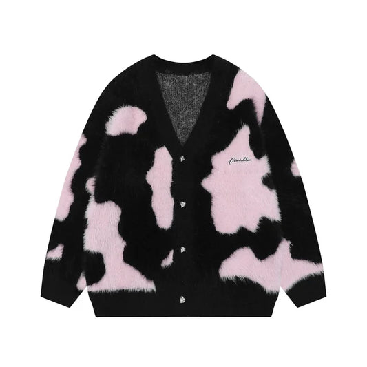 Deeptown Y2K Harajuku Pink Knitted Cardigan