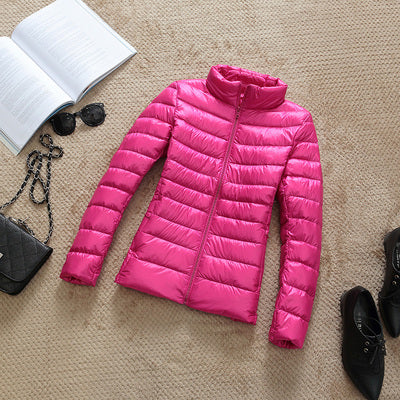 Ultra-Lightweight Slim Down Jacket for Women – Short Hooded Warm White Duck Down Coat