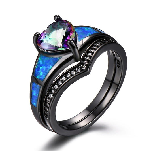 Vintage Heart Fire Opal Ring - Harajuku Style Jewelry