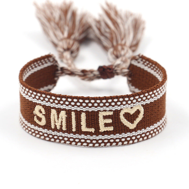 Embroidered Logo Woven Tassel Couple Wrist Strap Bracelets