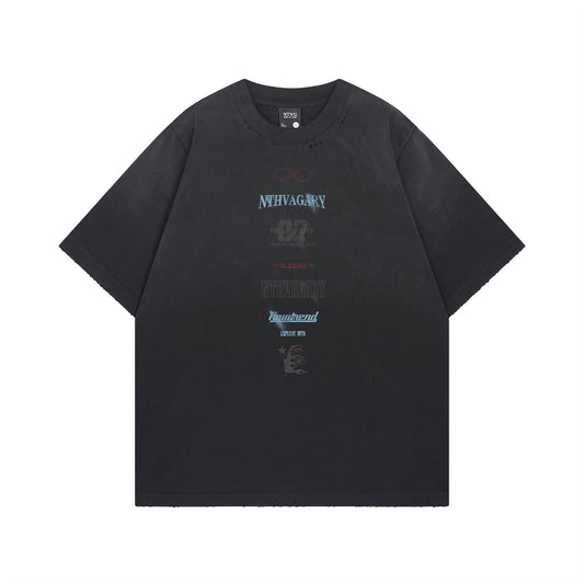 Harajuku-Inspired Half-Spray Letter Print Tee for Men