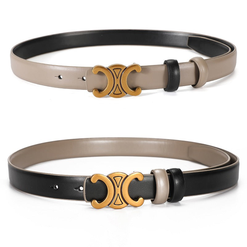 Versatile Genuine Leather Double-Sided Belt for Women