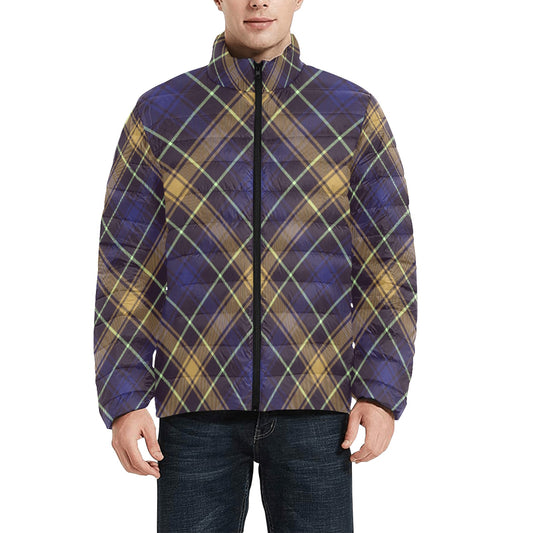 Dark Blue Plaid Men's Lightweight Bomber Jacket