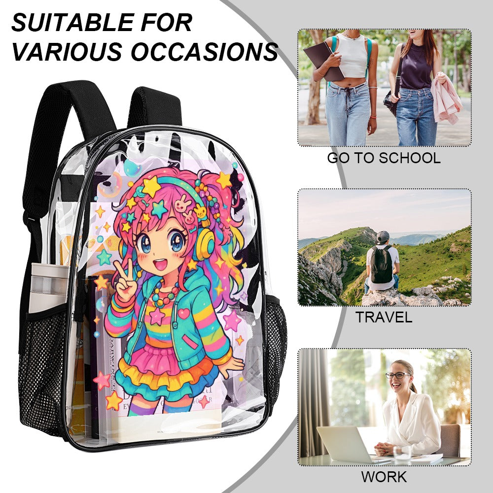Harajuku Kawaii Anime Girl Transparent Backpack 17 Inch