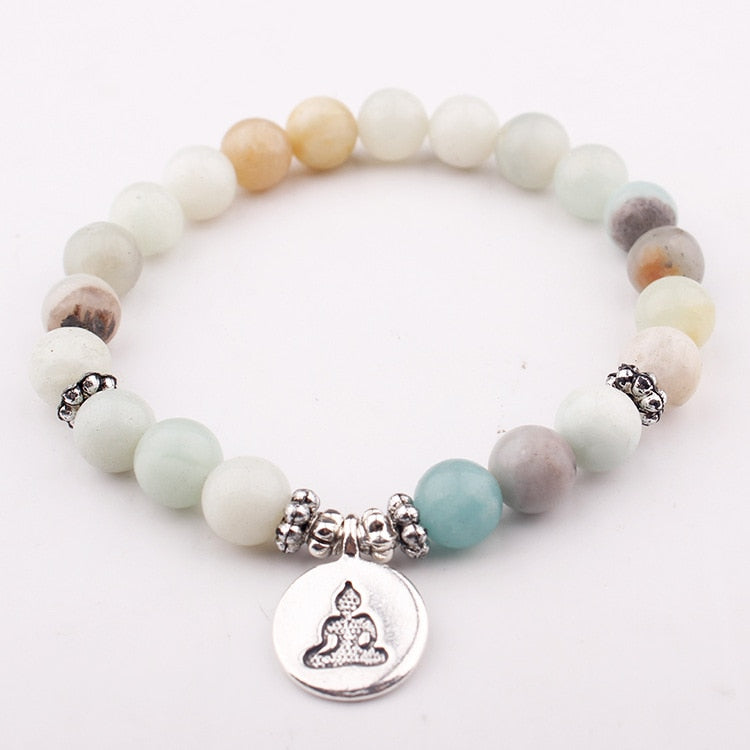 Namaste Lotus Bracelet - Natural Amazonite Healing Mala