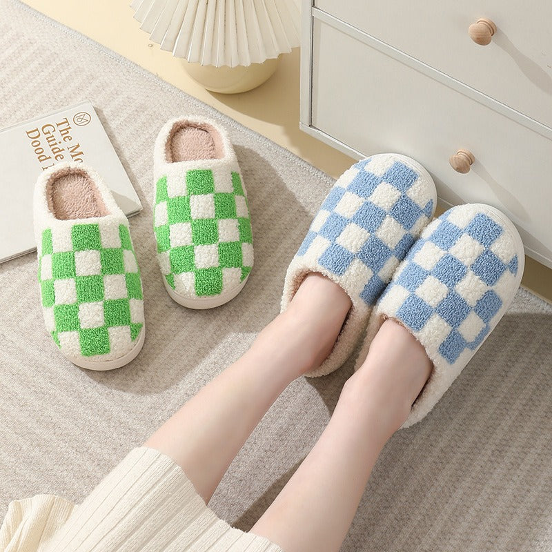 New Winter Checkerboard Cotton Slippers
