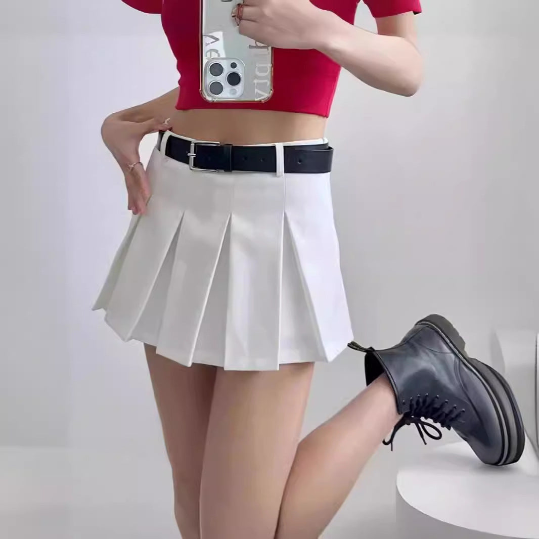 Pleated Mini Skirt with Waist Belt