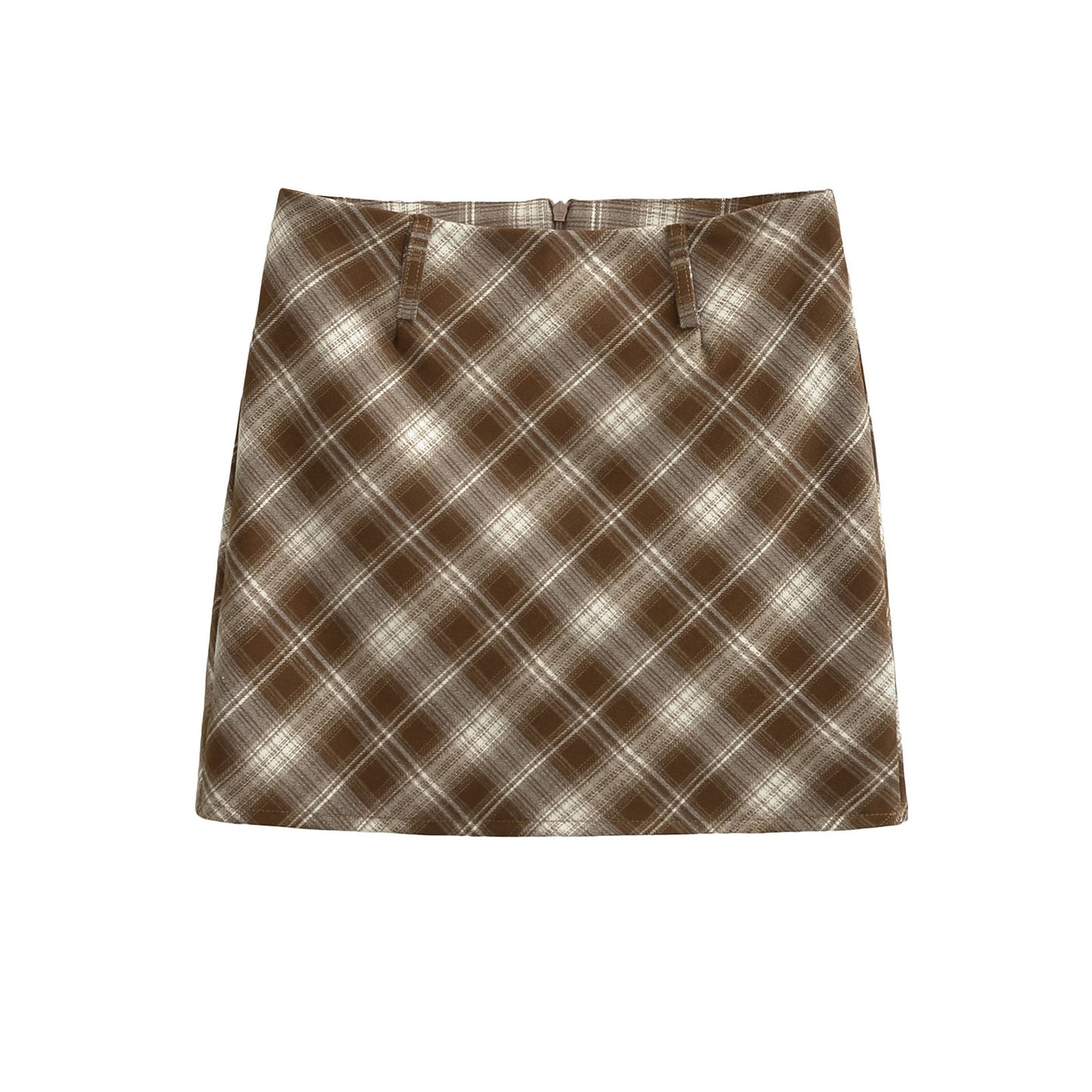 Gradient Plaid Skirt with Waist Loop