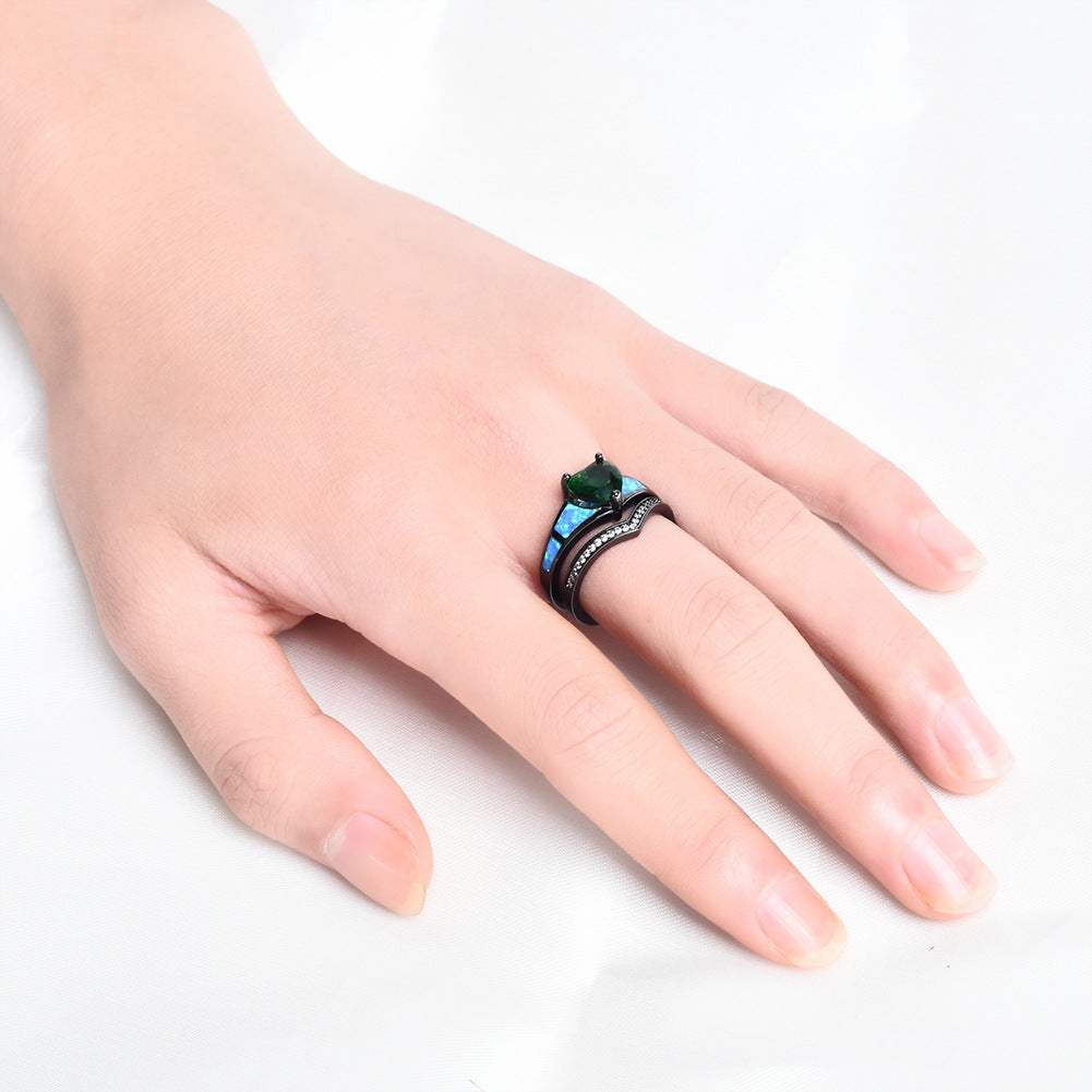 Vintage Heart Fire Opal Ring - Harajuku Style Jewelry