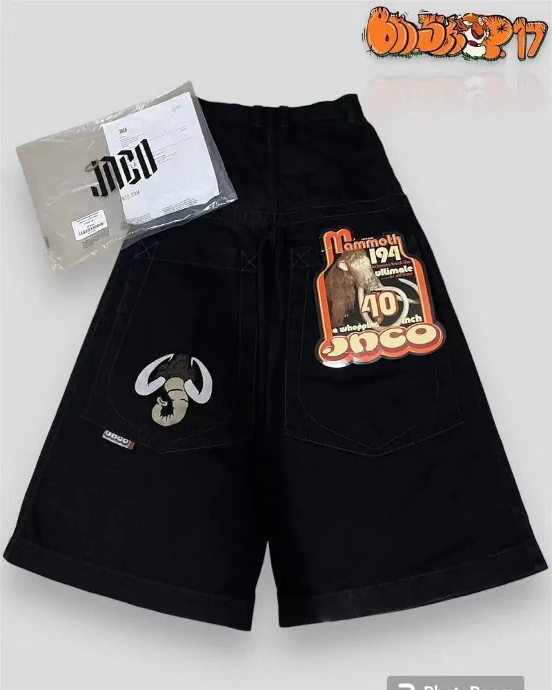 Harajuku Style Printed Jeans - Men's Loose Wide Leg Pants