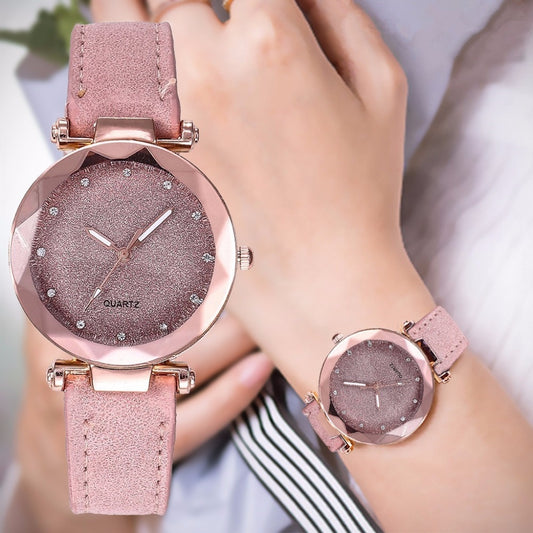 Harajuku Style Rhinestone Rose Gold Quartz Watch for Women